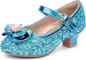 PANDANINJIA Molly Girls Dress Shoes Mary Jane Heels Flower Wedding Party Back to School Pump Shoes for Toddler Little Kid