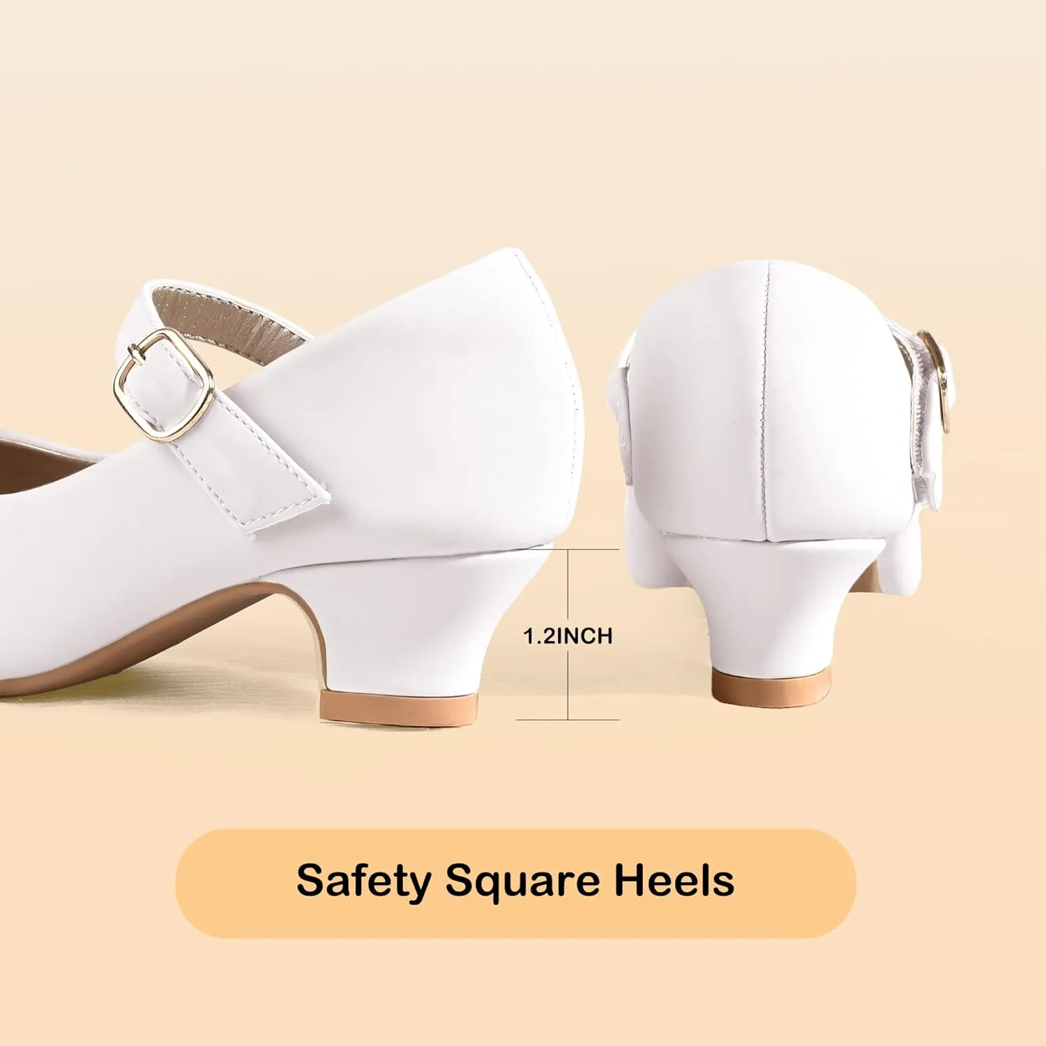 PANDANINJIA Molly Girls Dress Shoes Mary Jane Heels Flower Wedding Party Back to School Pump Shoes for Toddler Little Kid