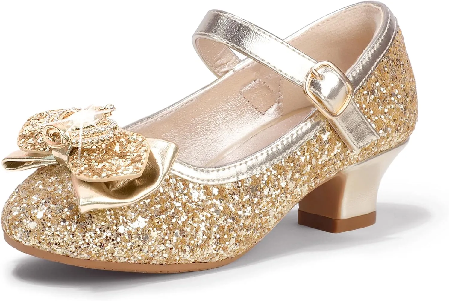 PANDANINJIA Molly Girls Dress Shoes Mary Jane Heels Flower Wedding Party Back to School Pump Shoes for Toddler Little Kid