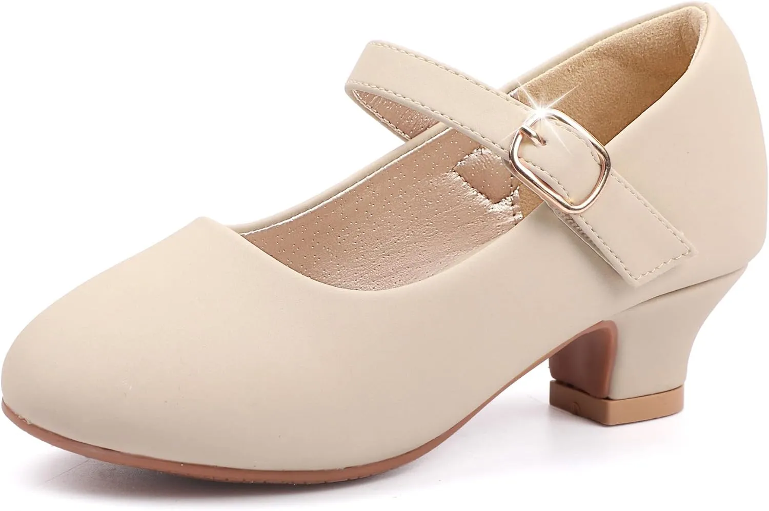 PANDANINJIA Molly Girls Dress Shoes Mary Jane Heels Flower Wedding Party Back to School Pump Shoes for Toddler Little Kid