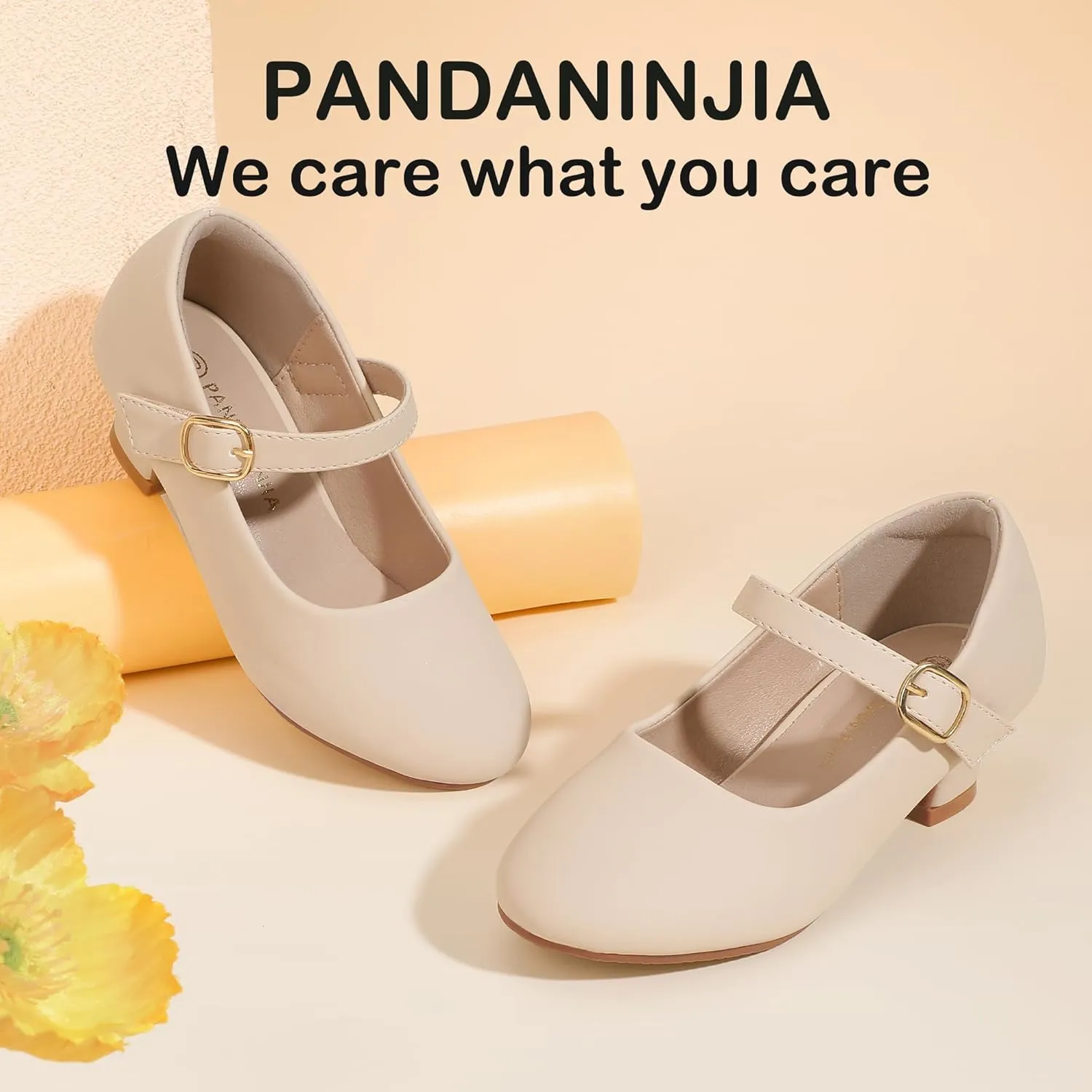 PANDANINJIA Molly Girls Dress Shoes Mary Jane Heels Flower Wedding Party Back to School Pump Shoes for Toddler Little Kid