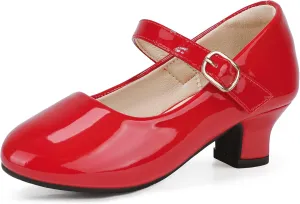 PANDANINJIA Molly Girls Dress Shoes Mary Jane Heels Flower Wedding Party Back to School Pump Shoes for Toddler Little Kid