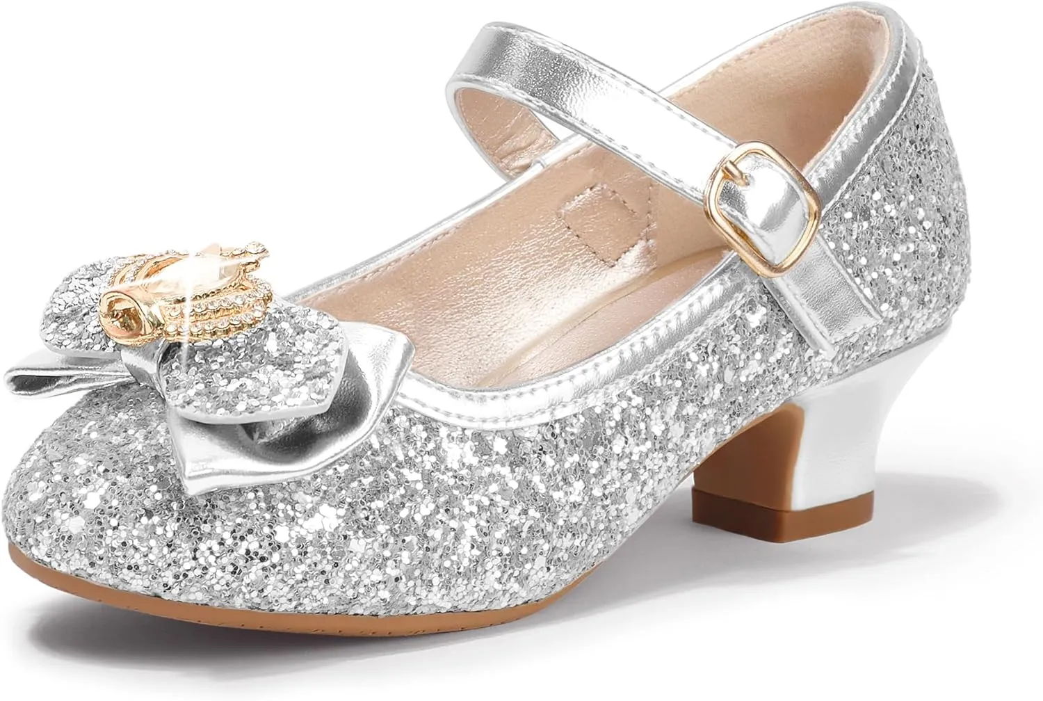 PANDANINJIA Molly Girls Dress Shoes Mary Jane Heels Flower Wedding Party Back to School Pump Shoes for Toddler Little Kid
