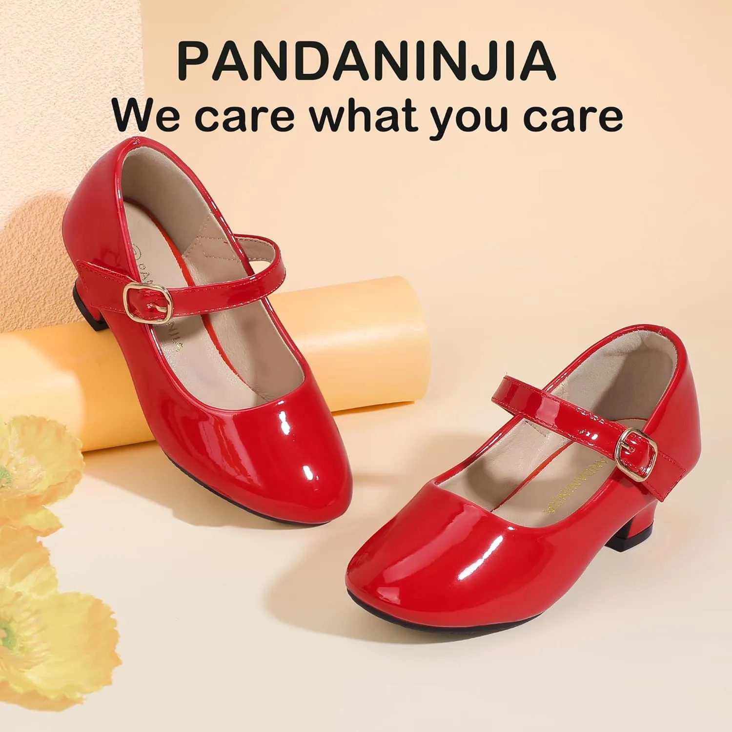 PANDANINJIA Molly Girls Dress Shoes Mary Jane Heels Flower Wedding Party Back to School Pump Shoes for Toddler Little Kid
