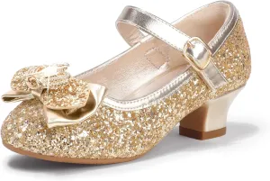 PANDANINJIA Molly Girls Dress Shoes Mary Jane Heels Flower Wedding Party Back to School Pump Shoes for Toddler Little Kid