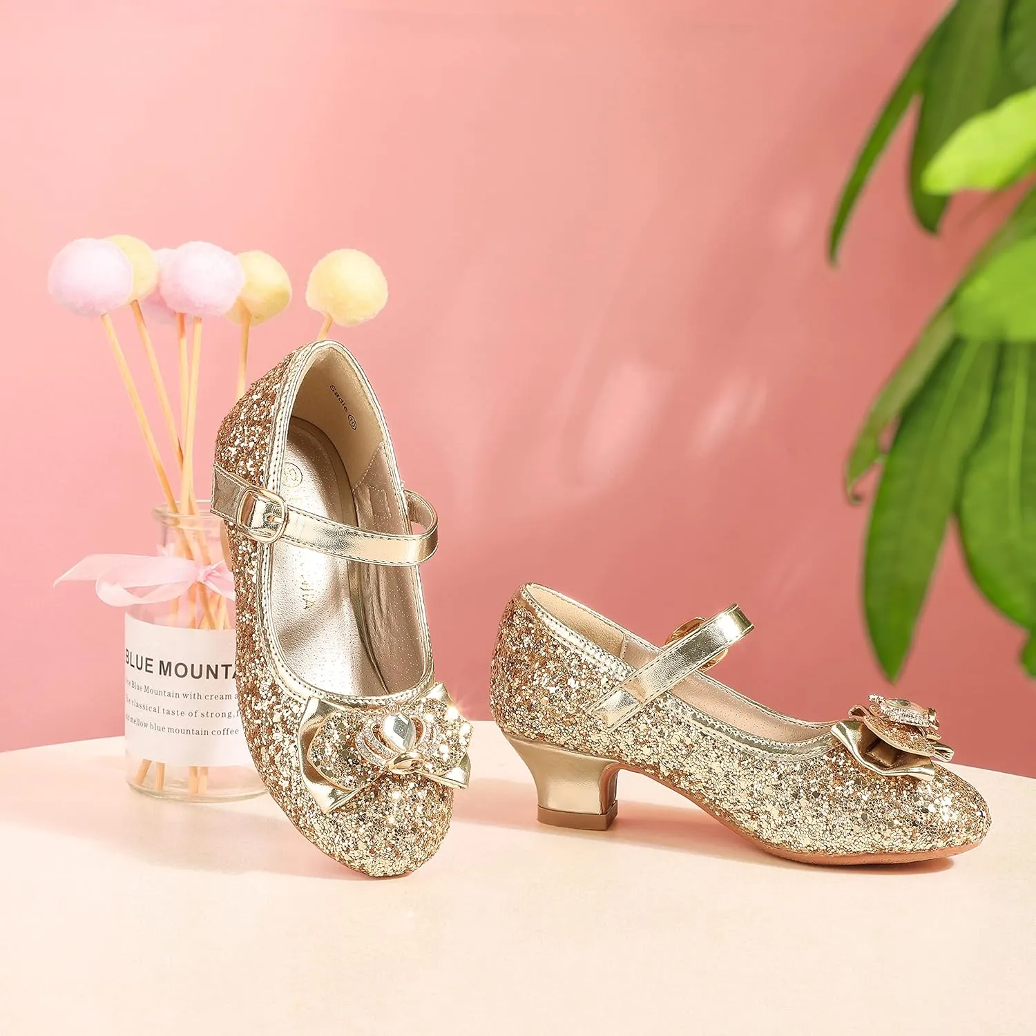 PANDANINJIA Molly Girls Dress Shoes Mary Jane Heels Flower Wedding Party Back to School Pump Shoes for Toddler Little Kid