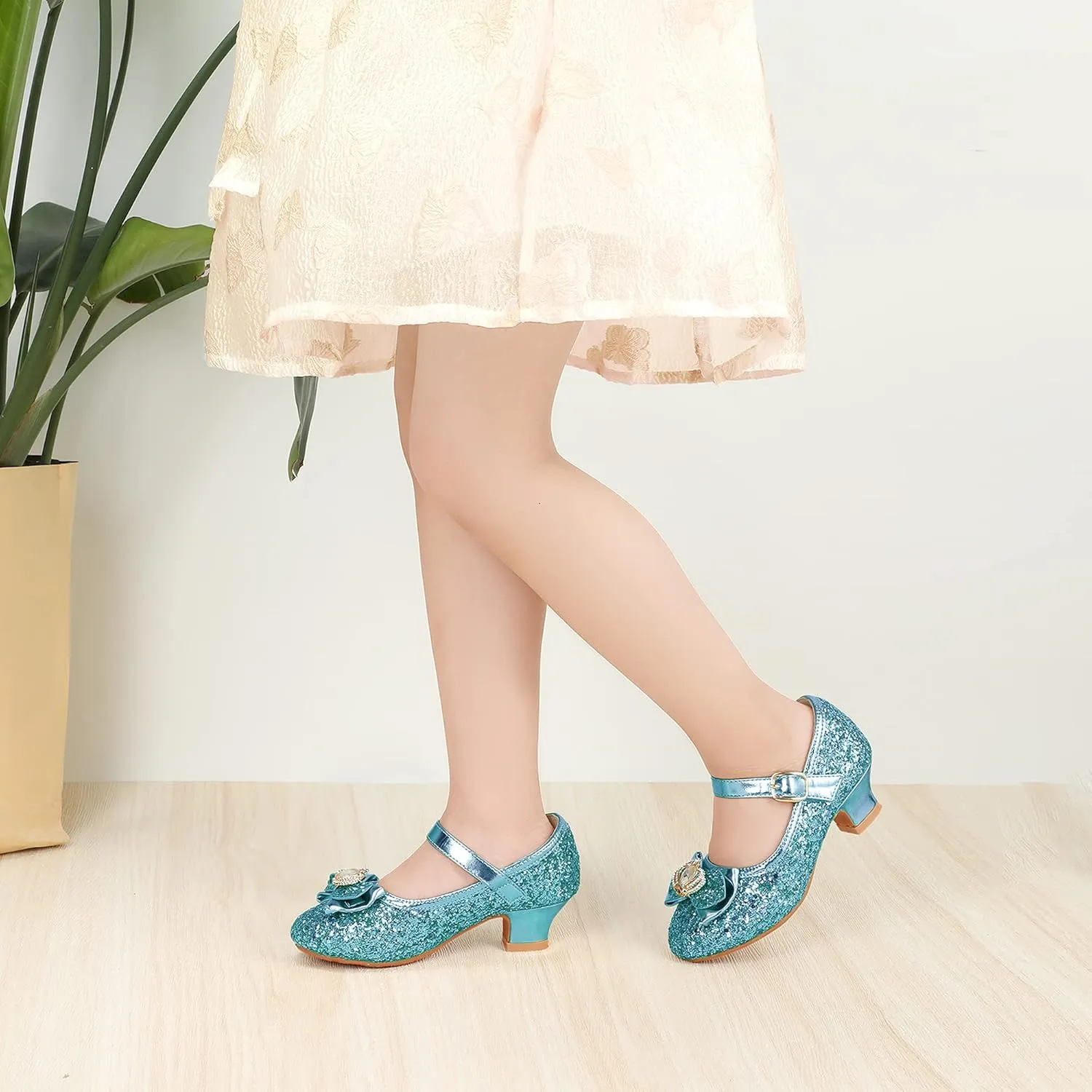 PANDANINJIA Molly Girls Dress Shoes Mary Jane Heels Flower Wedding Party Back to School Pump Shoes for Toddler Little Kid