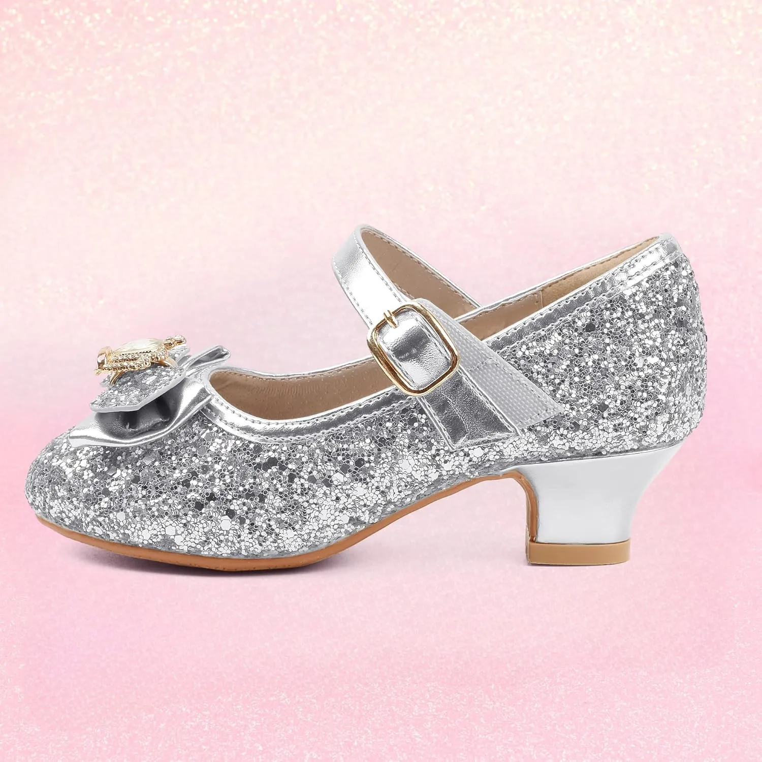 PANDANINJIA Molly Girls Dress Shoes Mary Jane Heels Flower Wedding Party Back to School Pump Shoes for Toddler Little Kid