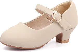 PANDANINJIA Molly Girls Dress Shoes Mary Jane Heels Flower Wedding Party Back to School Pump Shoes for Toddler Little Kid