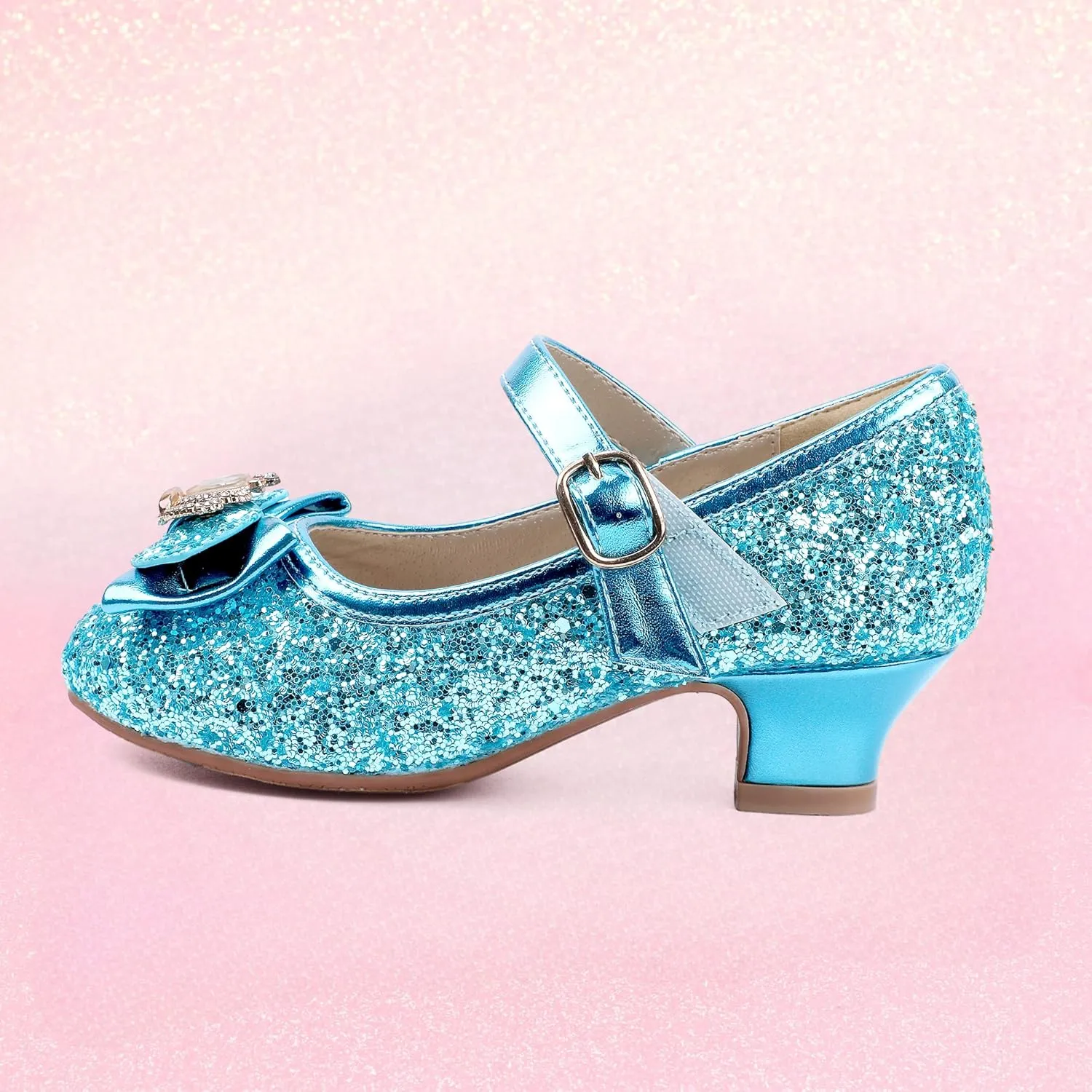 PANDANINJIA Molly Girls Dress Shoes Mary Jane Heels Flower Wedding Party Back to School Pump Shoes for Toddler Little Kid