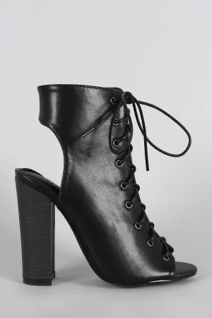 Peep Chunky Heel Exclusive promotion Mule Toe Liliana Up Corset Lace Local shipping