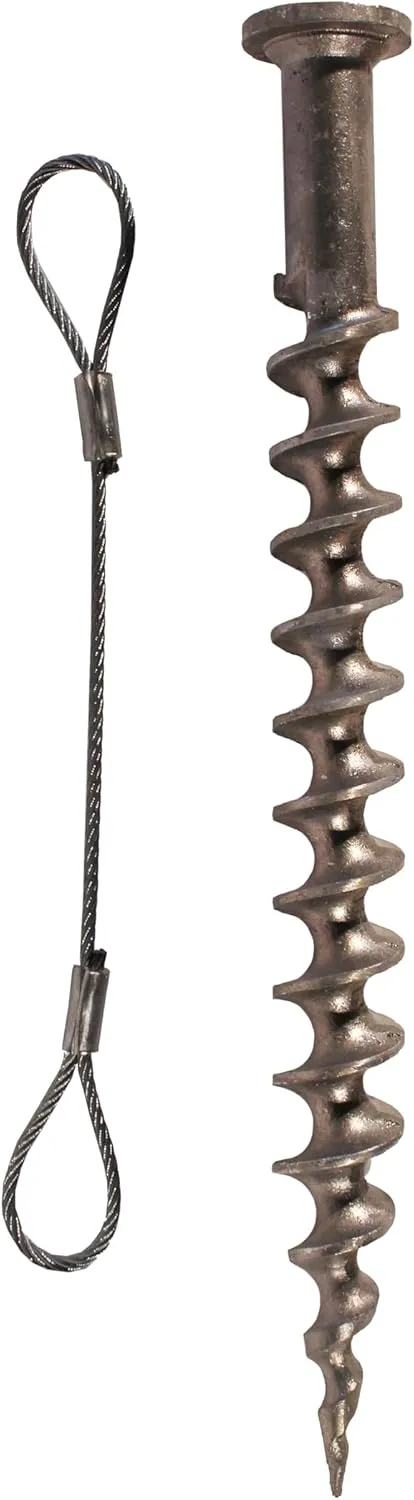 Penetrator 18" Aluminum Reusable Screw Anchor with Tie Off Cable - Heat Treated 356 Aluminum - Flat to to minimize Tripping