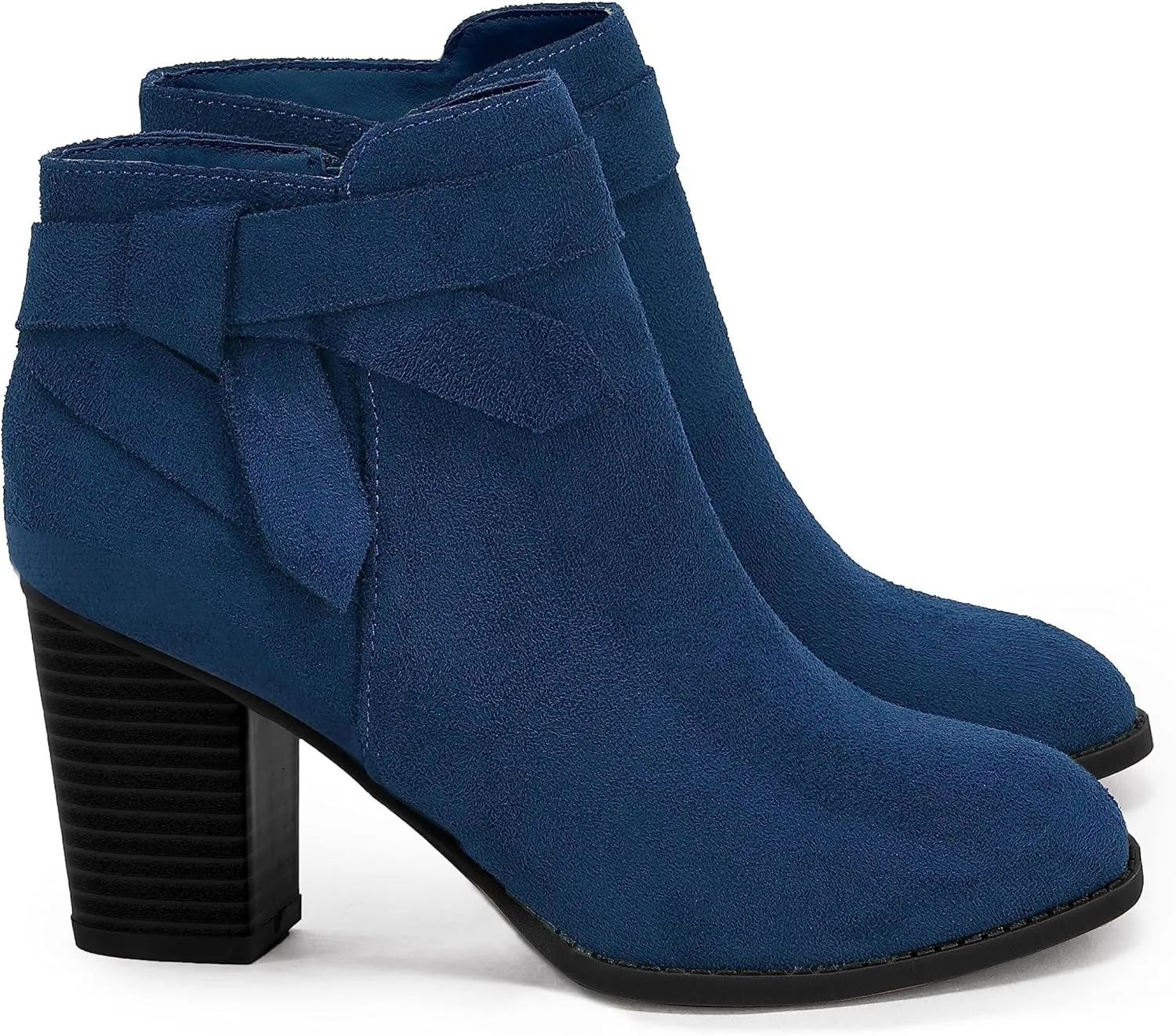 PiePieBuy Women's Tie Knot Chelsea Pump Ankle Boots Closed Toe Stacked Heel Booties Shoes