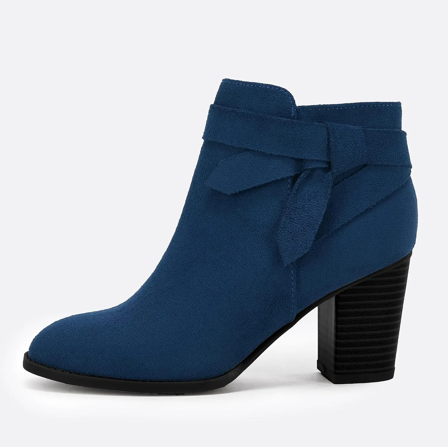 PiePieBuy Women's Tie Knot Chelsea Pump Ankle Boots Closed Toe Stacked Heel Booties Shoes