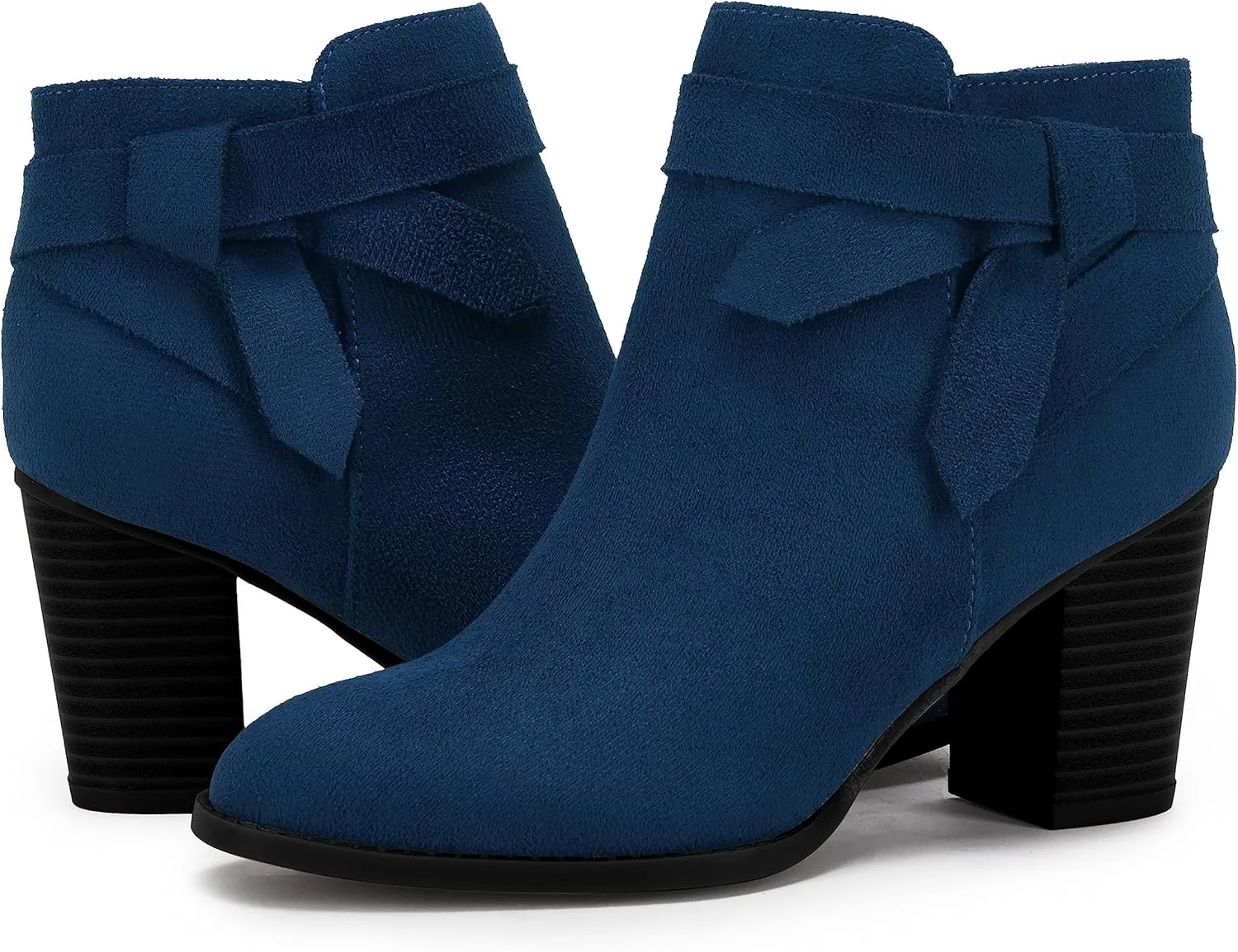 PiePieBuy Women's Tie Knot Chelsea Pump Ankle Boots Closed Toe Stacked Heel Booties Shoes