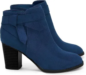 PiePieBuy Women's Tie Knot Chelsea Pump Ankle Boots Closed Toe Stacked Heel Booties Shoes