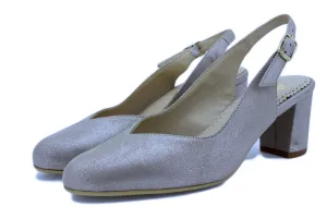 Piesanto Women's 220230 Slingback Pump Shiny Silver Suede