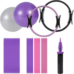 Pilates Ring Circle and Pilates Ball Set, 12 Inch&14Inch Magic Circle Pilates Ring,9 Inch Small Exercise Ball,Resistance Bands Set, Home Pilates Equipment for Women