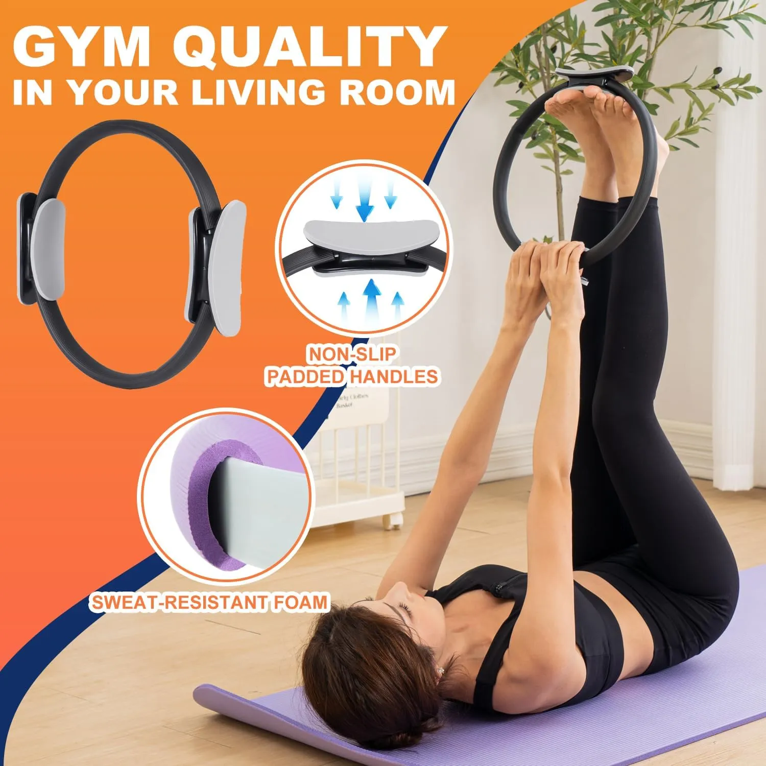 Pilates Ring Circle and Pilates Ball Set, 12 Inch&14Inch Magic Circle Pilates Ring,9 Inch Small Exercise Ball,Resistance Bands Set, Home Pilates Equipment for Women