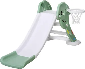 Qaba Kids Slide for Indoor and Outdoor, Toddler Freestanding Slide Climber Toy for 18-48 Months Basketball Hoop, Ball and Inflator, Green