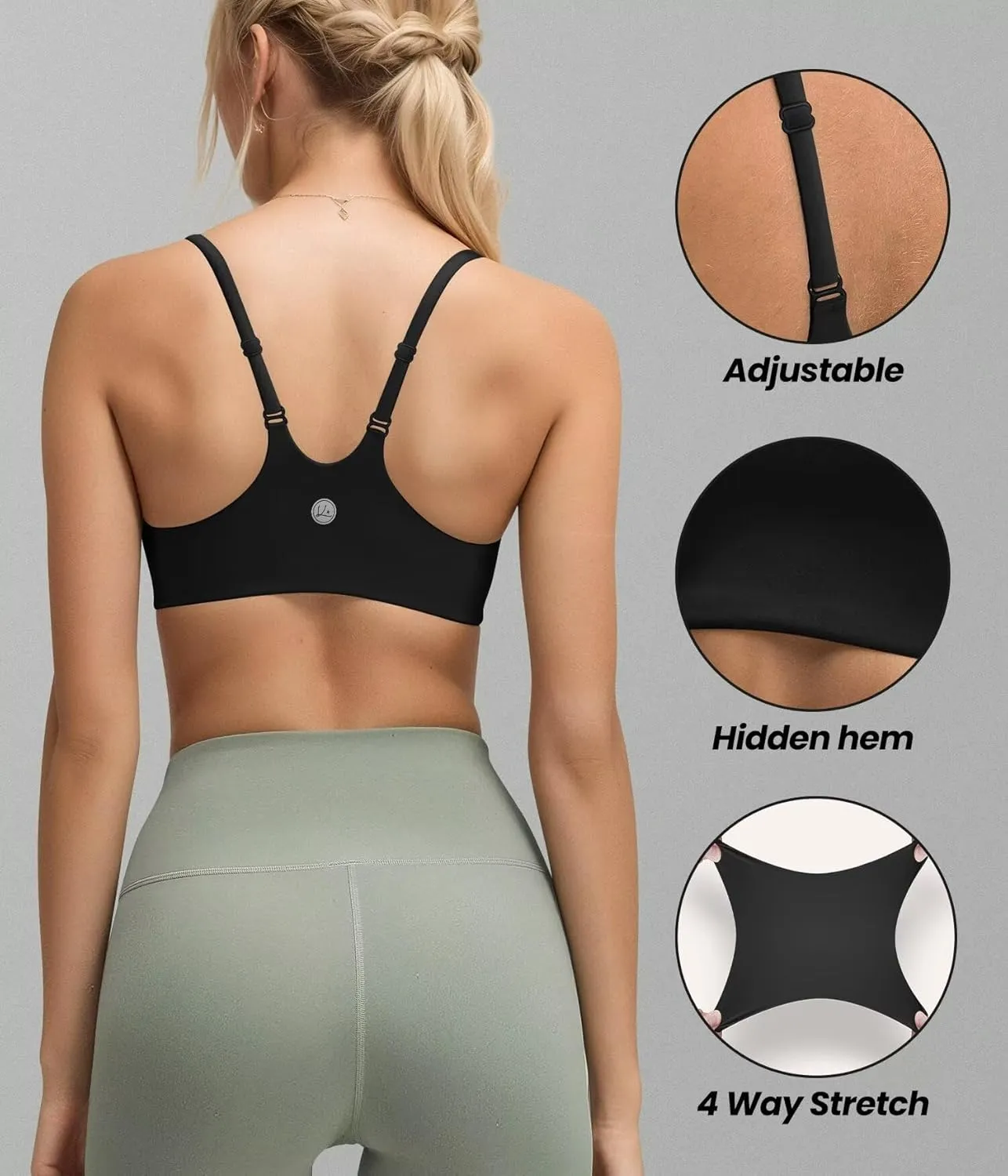 QUEENIEKE Womens Spaghetti Strap Sports Bras for Women Padded Yoga Bra Workout Wireless Crop Comfy Athletic Tops