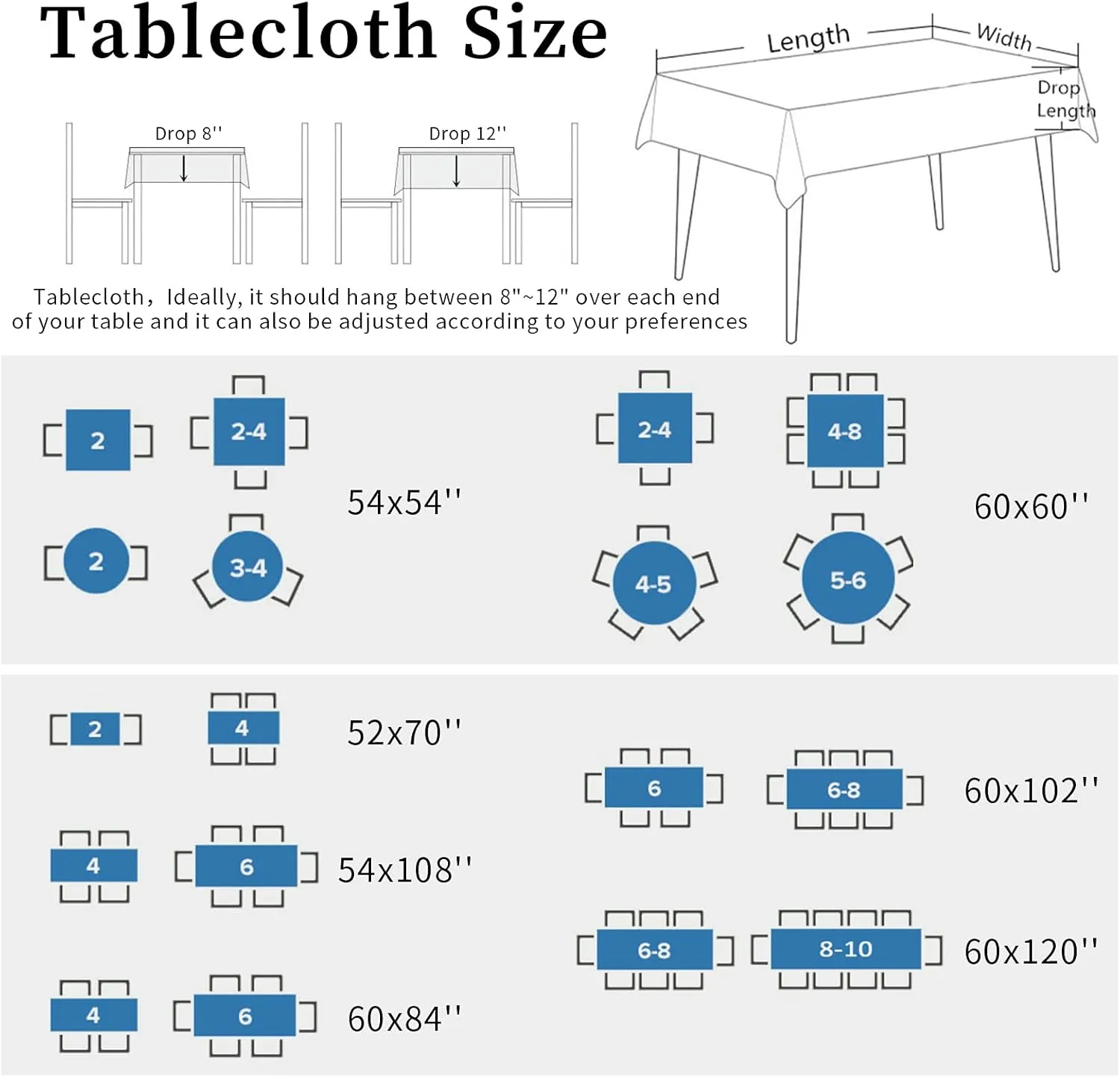 QueenKer Outdoor Tablecloth with Umbrella Hole, Khaki and White Stripe Square Tables Waterproof Tabletop Collection for Patio, Garden, Picnic, Camping, Dining 54 x 54 inch