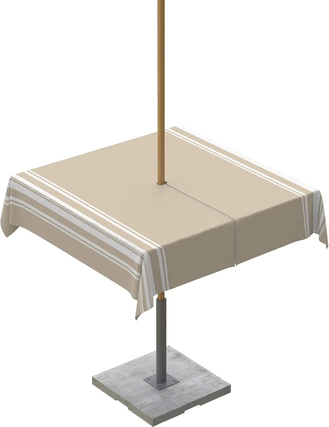 QueenKer Outdoor Tablecloth with Umbrella Hole, Khaki and White Stripe Square Tables Waterproof Tabletop Collection for Patio, Garden, Picnic, Camping, Dining 54 x 54 inch