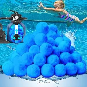 QwayHome 4.6 lbs Pool Filter Balls, Reusable Filter Sand Balls for Above Ground Pool Sand Pump, Pool Filter Sand Alternative, Eco-Friendly Fiber Filter Balls, Replace 165 lbs Filter Sand, Blue