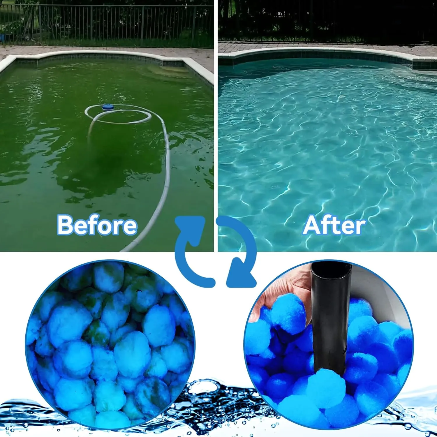 QwayHome 4.6 lbs Pool Filter Balls, Reusable Filter Sand Balls for Above Ground Pool Sand Pump, Pool Filter Sand Alternative, Eco-Friendly Fiber Filter Balls, Replace 165 lbs Filter Sand, Blue