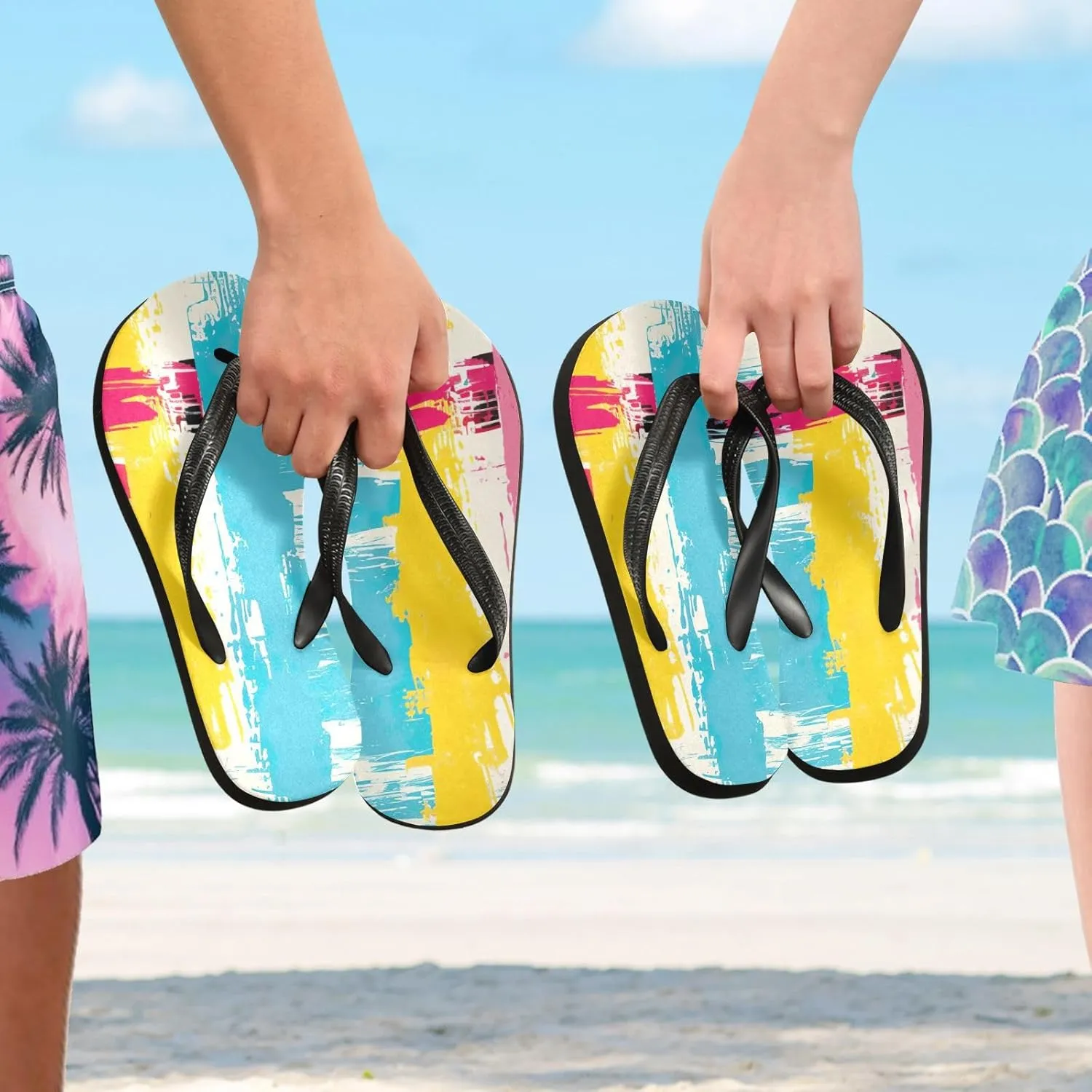 Rainbow Stripe Flip Flop Beach Summer Casual Sandal for Women & Men Shower Shoes XS