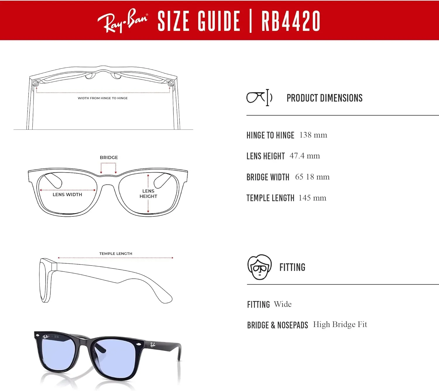 Ray-Ban RB4420 Square Sunglasses for Men for Women   BUNDLE With Designer iWear Complimentary Eyewear Kit