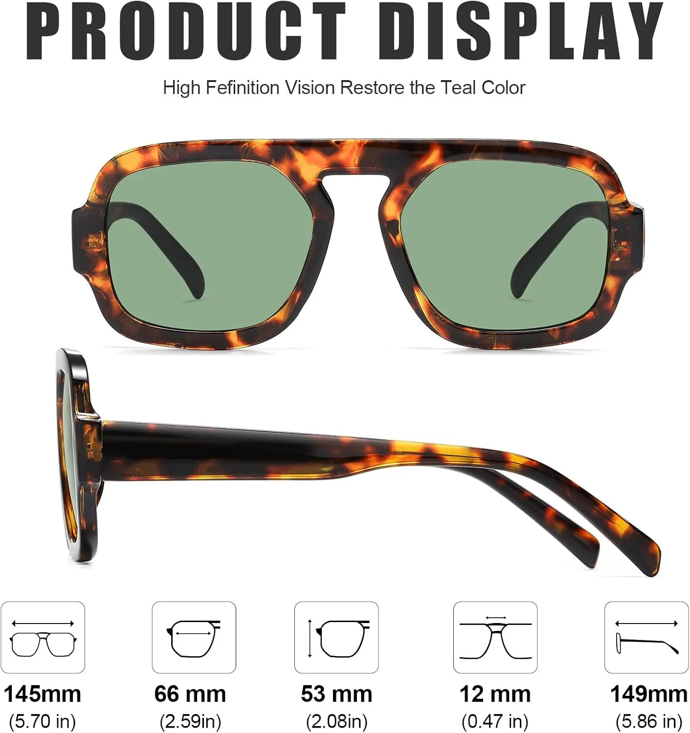 Retro Square Aviator Sunglasses for Women Men 70s Vintage style Shades Trendy Flat Top UV Protection Sun Glasses