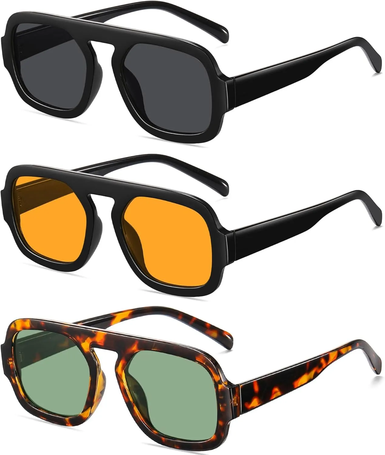 Retro Square Aviator Sunglasses for Women Men 70s Vintage style Shades Trendy Flat Top UV Protection Sun Glasses