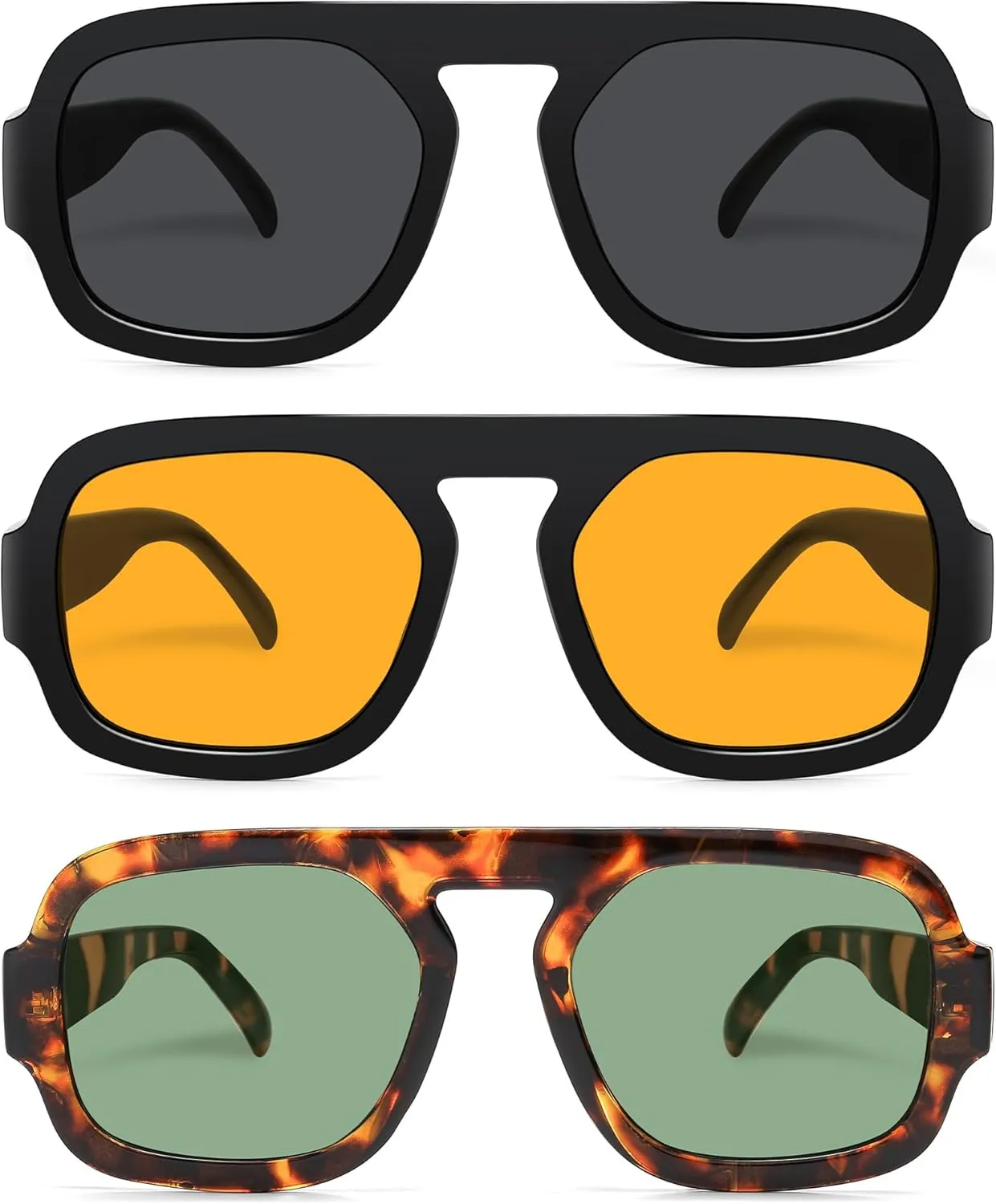 Retro Square Aviator Sunglasses for Women Men 70s Vintage style Shades Trendy Flat Top UV Protection Sun Glasses