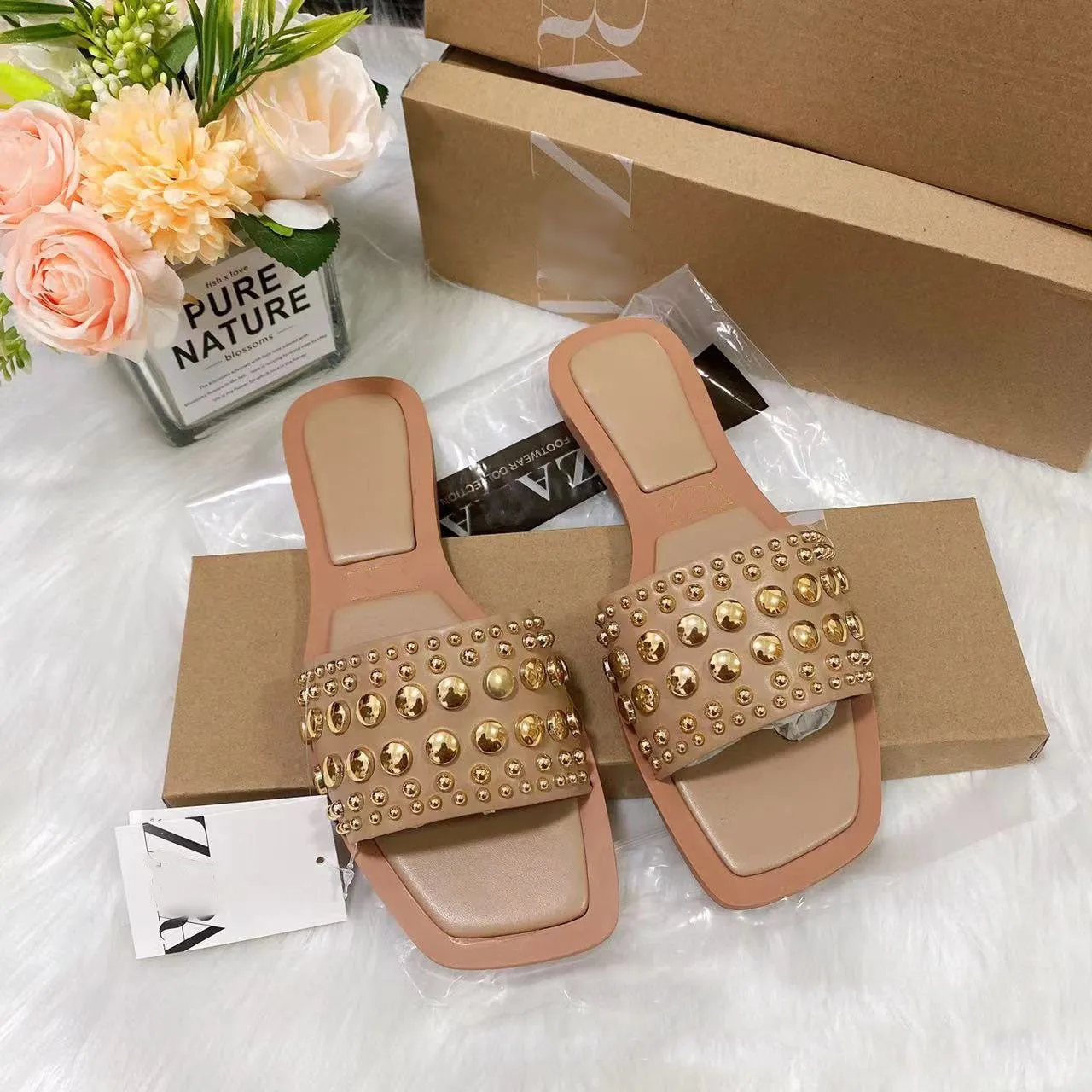Rivet Flat Square Toe Shoes