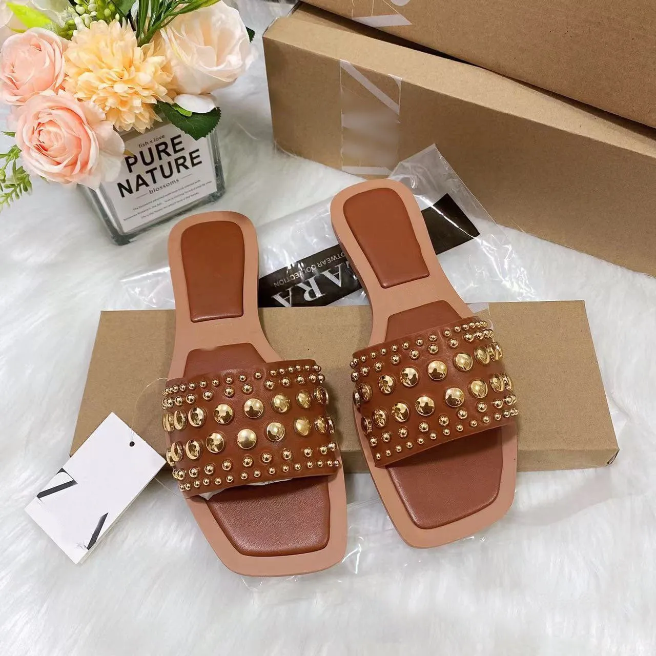 Rivet Flat Square Toe Shoes