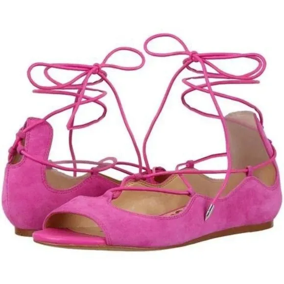 Rounded Popular picks Fashion Edelman Suede Lace Fast worldwide shipping Flat Ballet Shoes Pink Barbara Up Sam Hot Toe