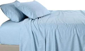 Royal Tradition Damask Striped 600-Thread-Count, 100-Percent Cotton King 4PC Bed Sheets Set, Blue