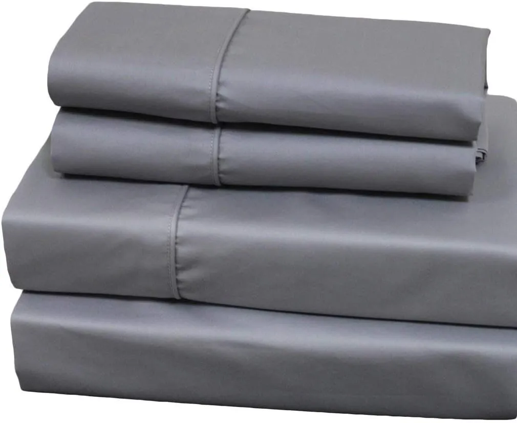 Royal Tradition Split King Adjustable Bed Sheets 650tc Cotton Blend Dual King 5pc Sheet Set, Solid Grey
