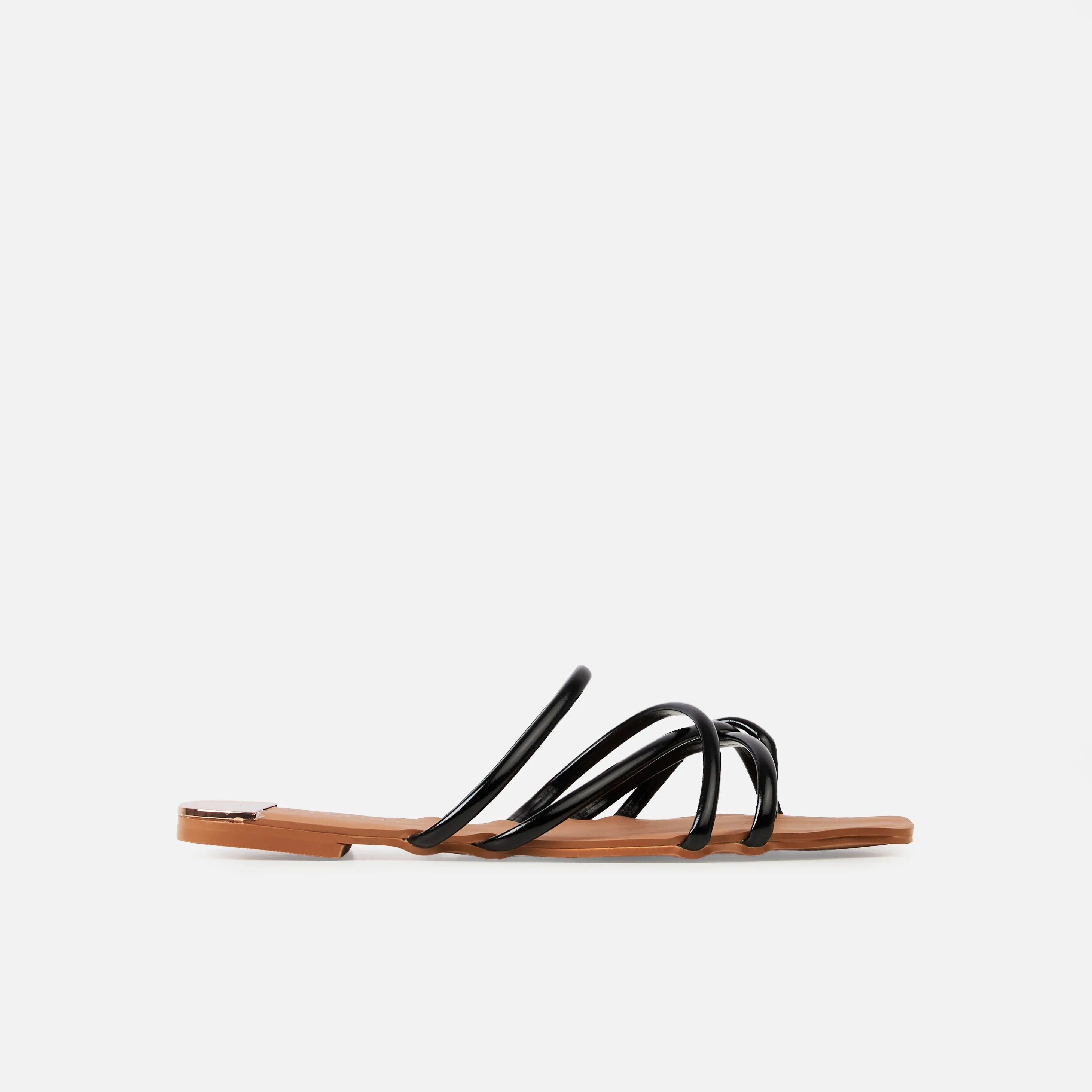 Safina Black Strappy Toe Thong Flat Sandals