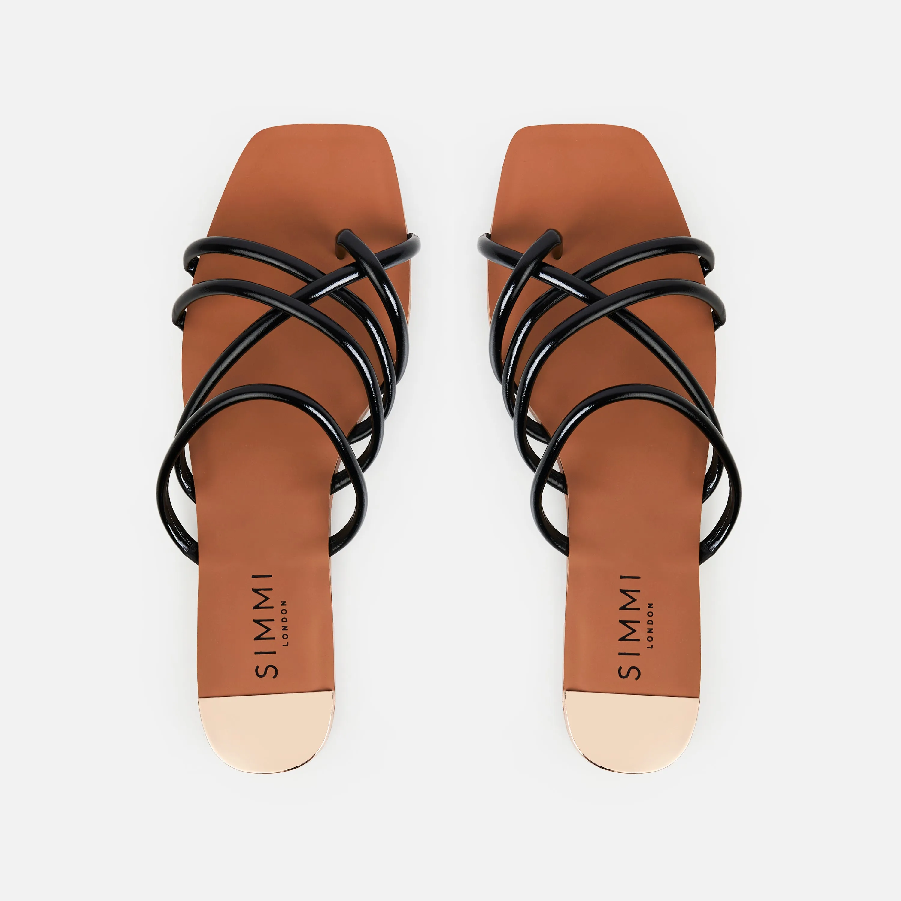 Safina Black Strappy Toe Thong Flat Sandals