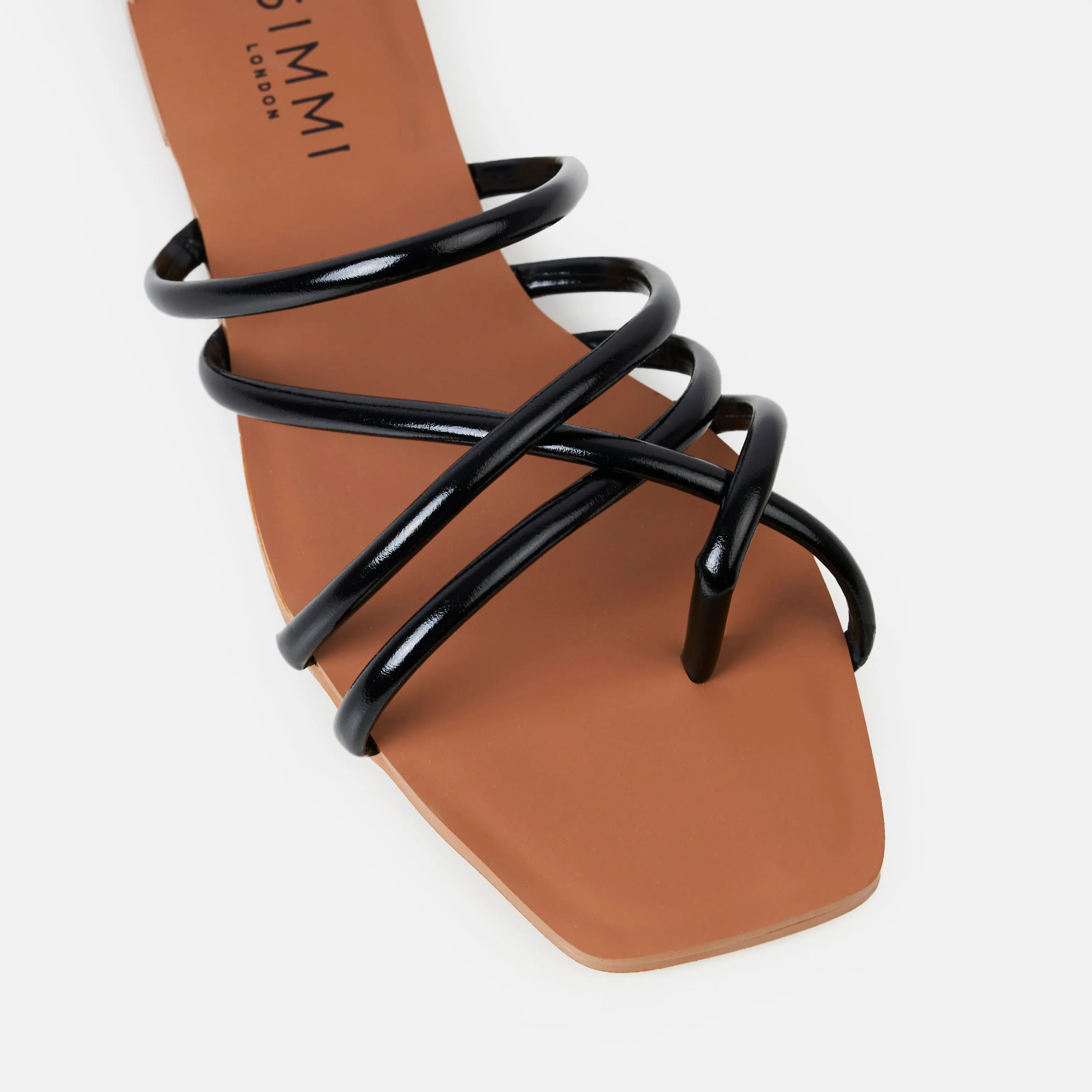 Safina Black Strappy Toe Thong Flat Sandals