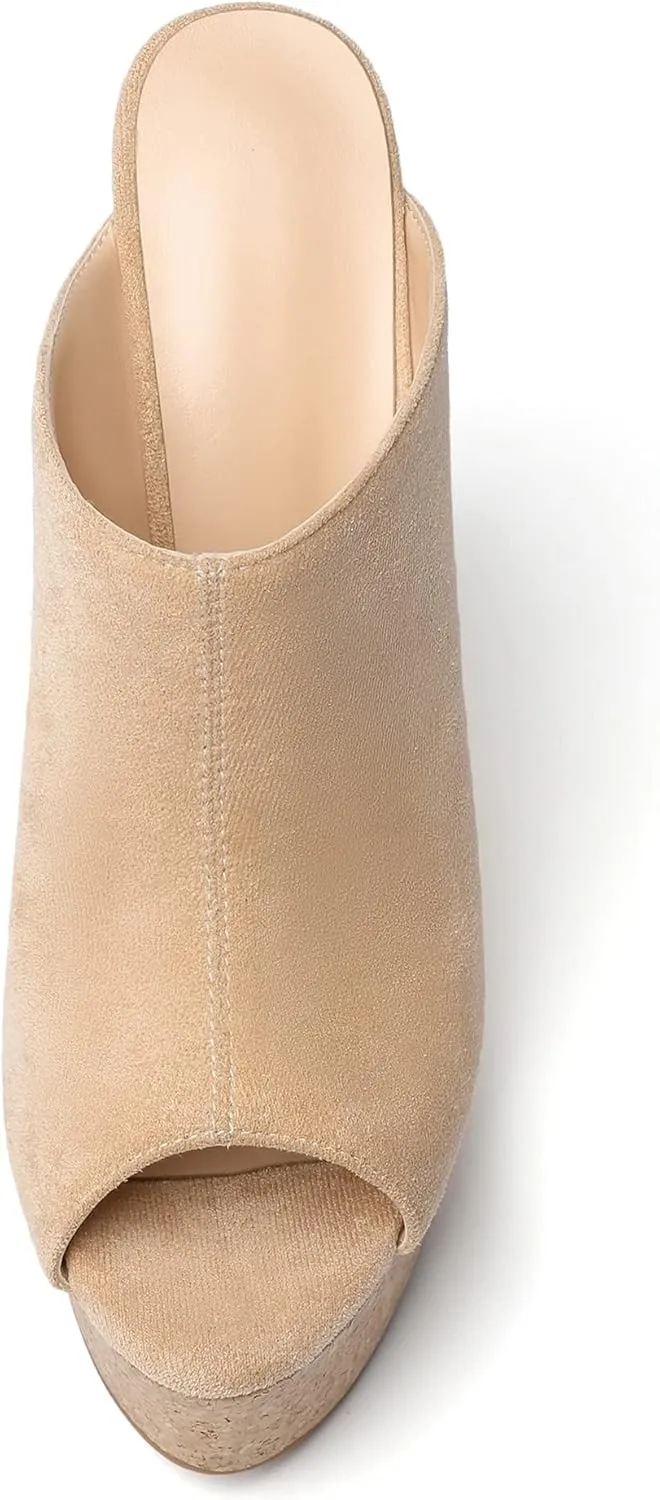 SAMMITOP Women's Platform Wedge Open Toe Sandals,Ladies Slip On Wedge Mule Shoes