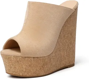SAMMITOP Women's Platform Wedge Open Toe Sandals,Ladies Slip On Wedge Mule Shoes