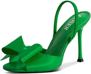 Satin High Heels Slingback Open Toe Mules Sandals Bow Stiletto Sexy Heels Comfortable Wedding Party Shoes