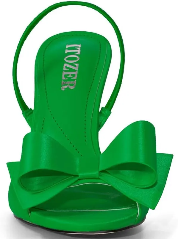 Satin High Heels Slingback Open Toe Mules Sandals Bow Stiletto Sexy Heels Comfortable Wedding Party Shoes