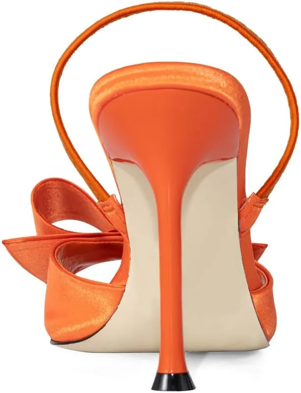 Satin High Heels Slingback Open Toe Mules Sandals Bow Stiletto Sexy Heels Comfortable Wedding Party Shoes