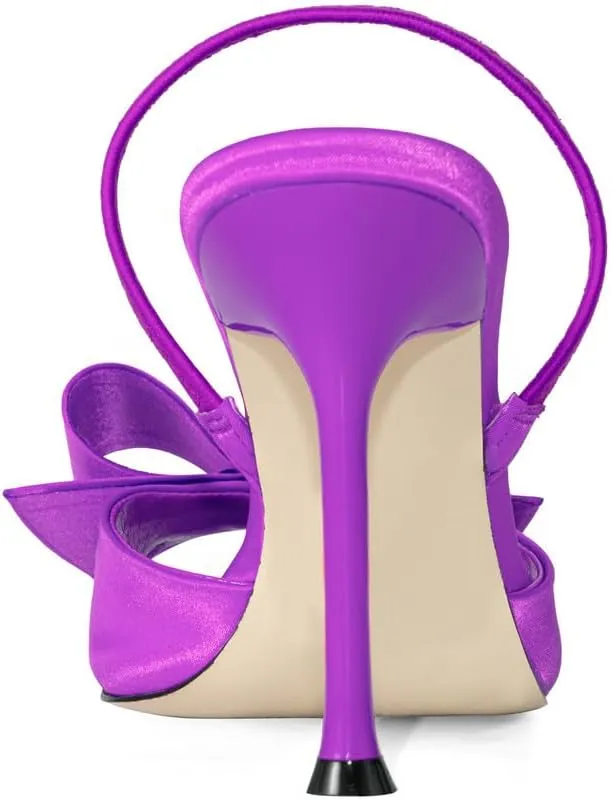 Satin High Heels Slingback Open Toe Mules Sandals Bow Stiletto Sexy Heels Comfortable Wedding Party Shoes