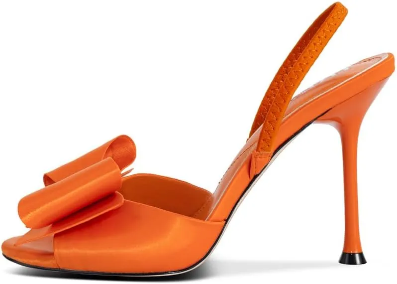 Satin High Heels Slingback Open Toe Mules Sandals Bow Stiletto Sexy Heels Comfortable Wedding Party Shoes