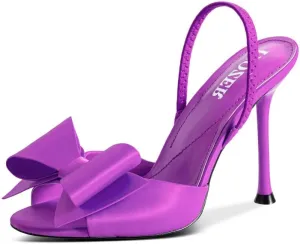 Satin High Heels Slingback Open Toe Mules Sandals Bow Stiletto Sexy Heels Comfortable Wedding Party Shoes